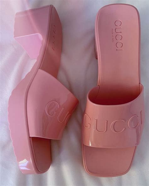 Gucci pink heel slides